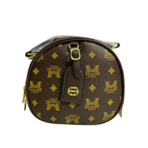 Premium Round Designer Shoulder Bag – Brown & Gold Print