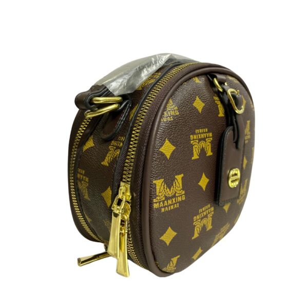 Premium Round Designer Shoulder Bag – Brown & Gold Print