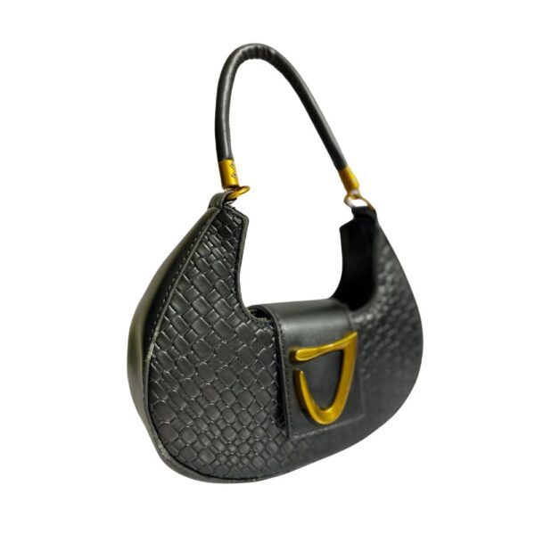 Blacky Luxe Woven Leather Handbag – Signature Gold Charm Edition