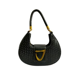 Blacky Luxe Woven Leather Handbag – Signature Gold Charm Edition